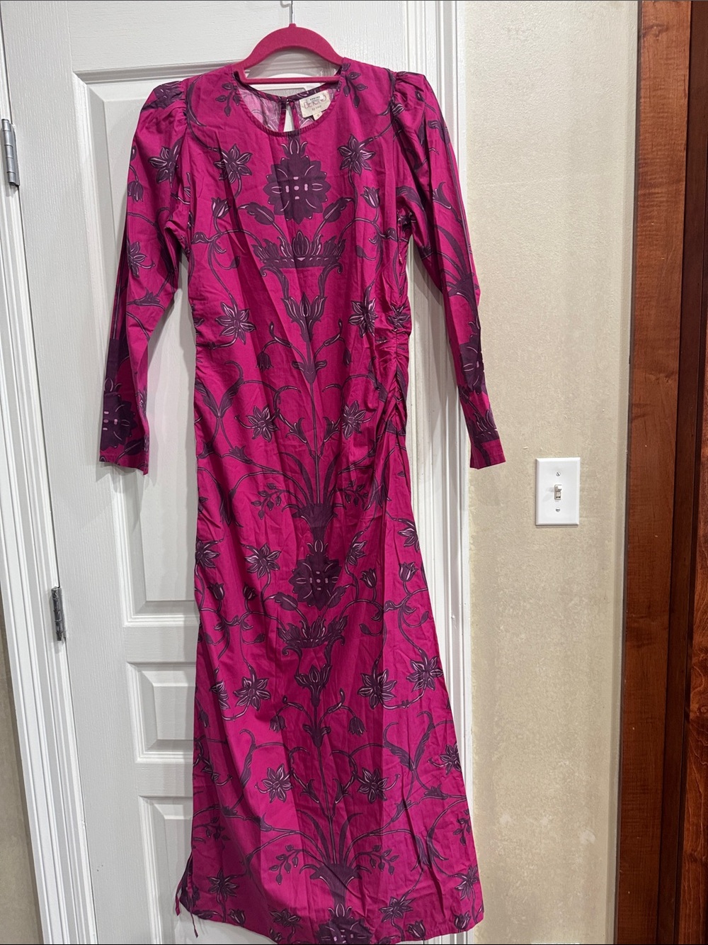 Fuchsia Floral Long-Sleeve Maxi Dress